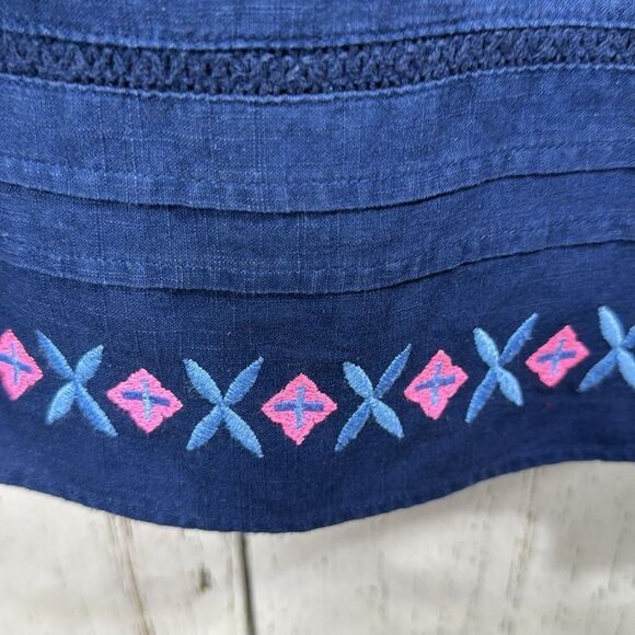 Vineyard Vines Embroidered Hem Peasant Hippie Tassel Blue Pink Cotton Blouse - Picture 10 of 15